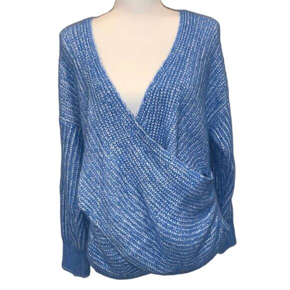 UO URBAN OUTFITTERS Kane Sky Blue Cross-Front Wrap Sweater Women's Large - Picture 2 of 7